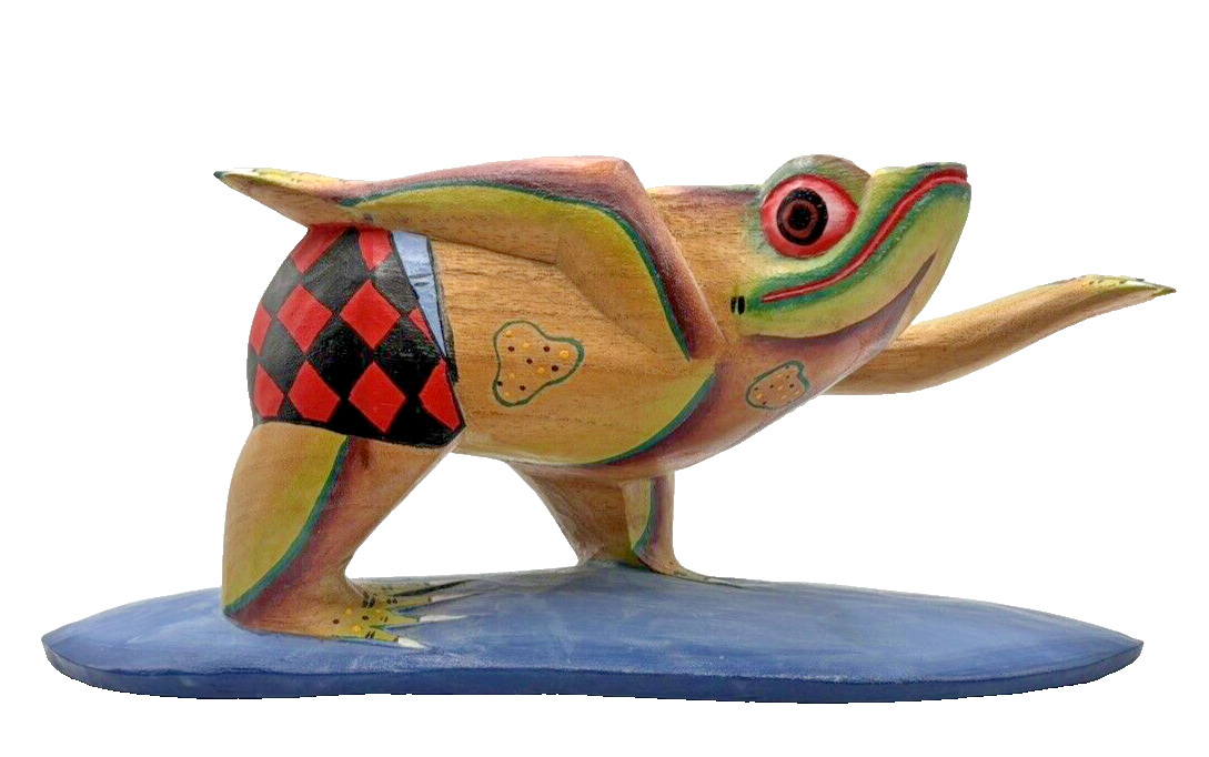 Ron Jon Surf Shack Hand Carved & Painted Colorful Beach Surfer Frog 7\