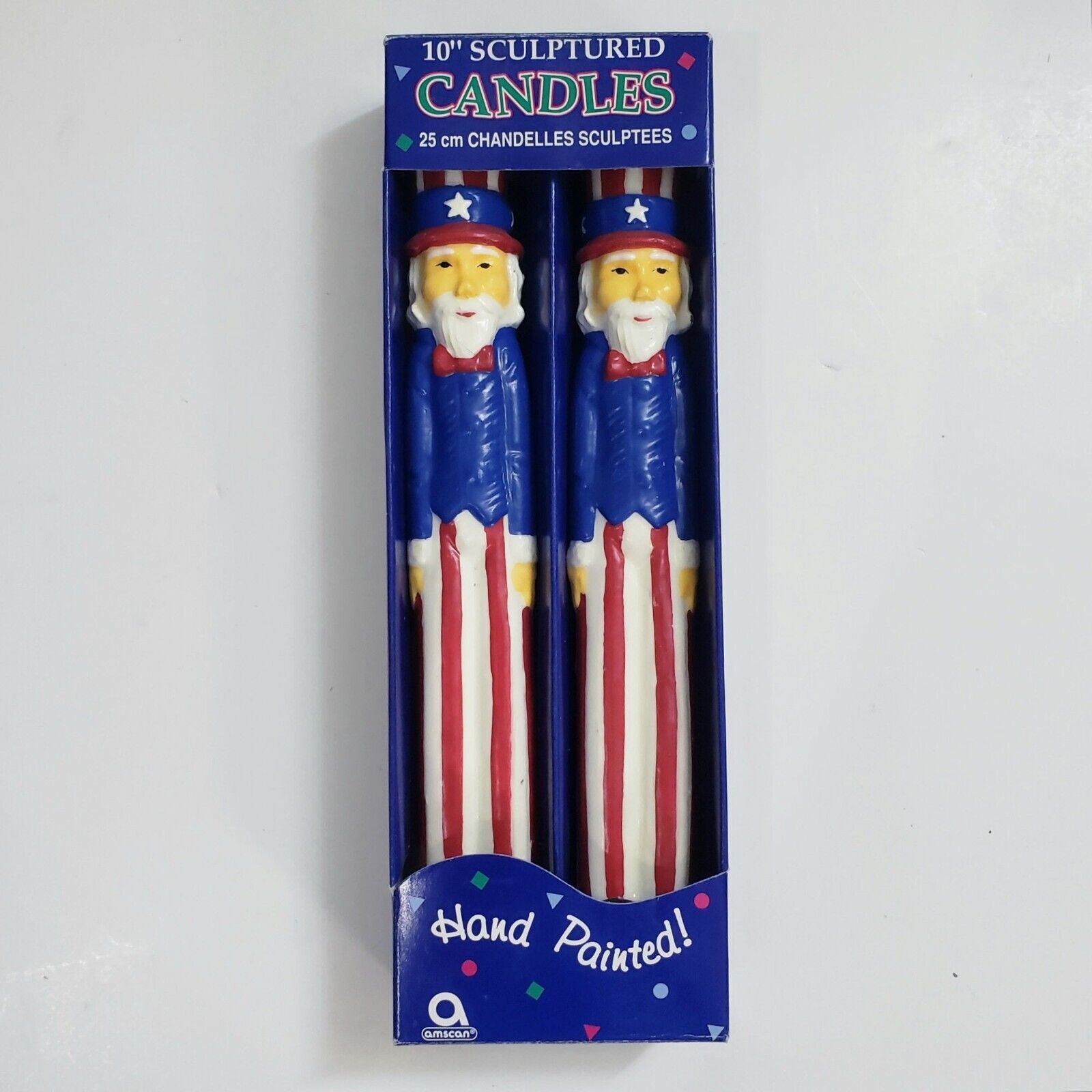 Vintage Patriotic Uncle Sam Candles Red White & Blue July 4th Decoration in Box