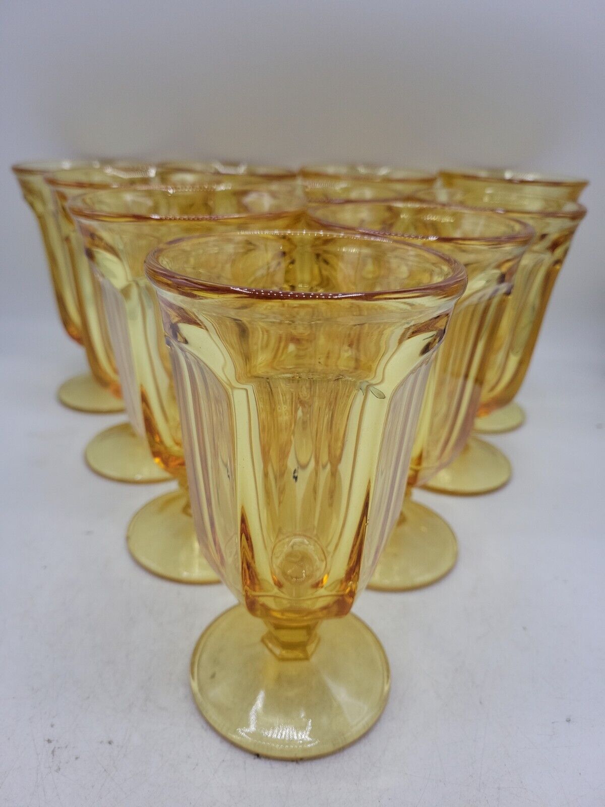 FOSTORIA Jamestown Set of 10 gold goblets/ glasses 6.5\