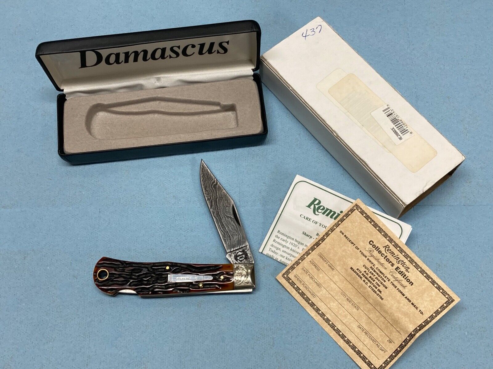 Remington 1999 DAMASCUS - R1303-DE - Engraved Sterling Silver Bullet Knife