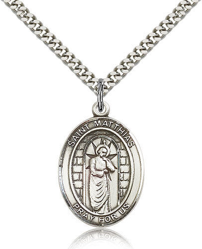 Saint Matthias The Apostle Medal For Men - .925 Sterling Silver Necklace On 2...