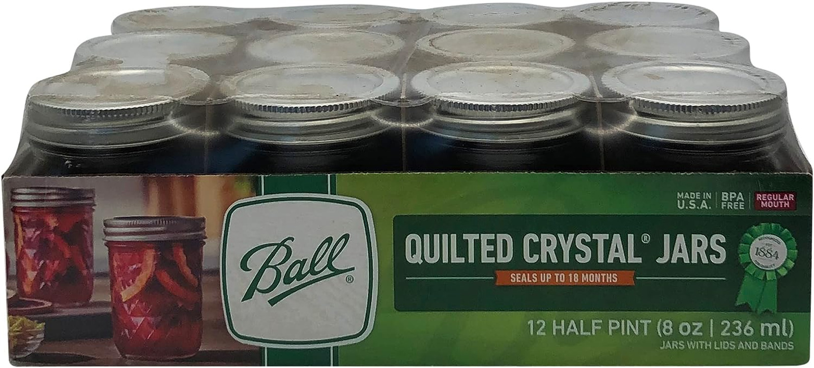 Ball Quilted Crystal Jars With Lids And Band 8 Oz 12 Ct; Brand New 