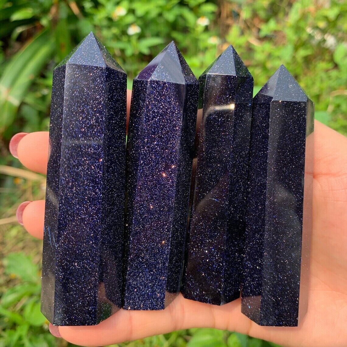 3 ~ 4'' Blue Goldstone Point Obelisk Galaxy Space Crystal Tower Wand Decoration