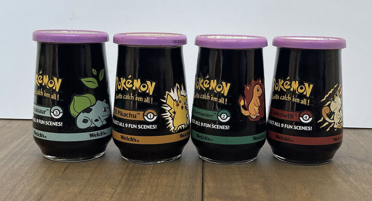 Vintage Pokémon Glass Welch Jelly 1999 Rare (Set of 4) Brand New Unopened