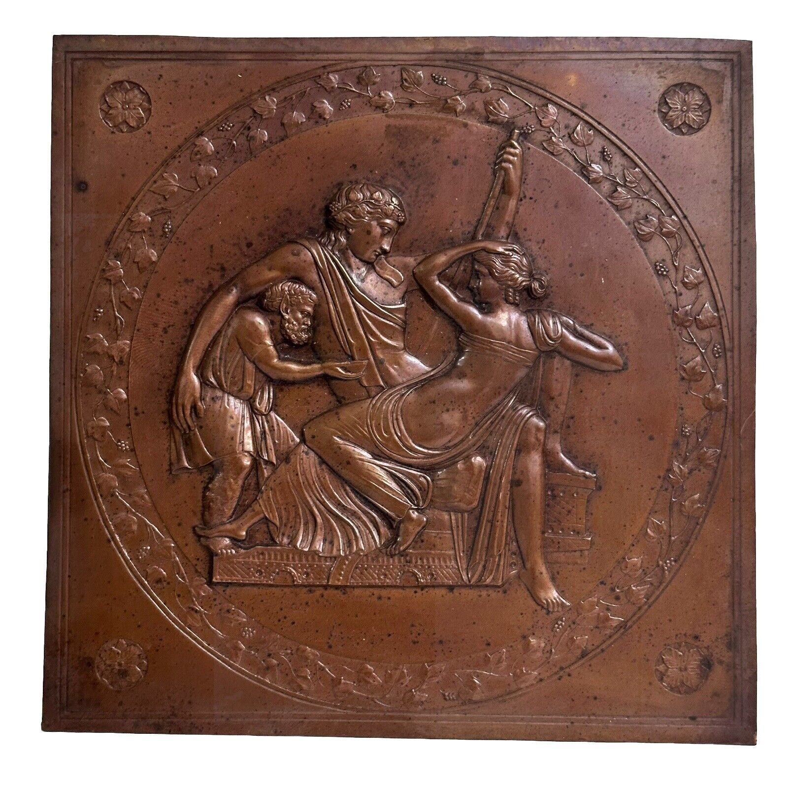 Geras (Senectus) & Hebe Greek Mythology Bronze High Relief Copper Tile 5.5 x 5.5