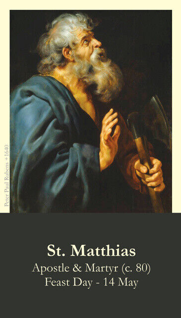 St. Matthias, Apostle, LAMINATED Prayer Card (5 pack) with Two Free Bonus Cards