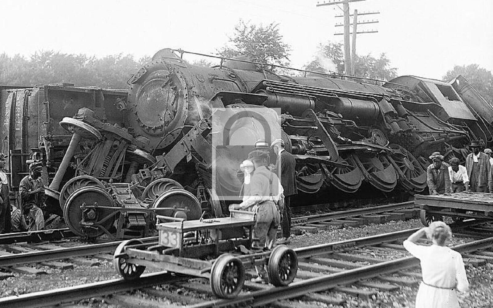 Railroad Train Wreck & Carts Reprint Postcard