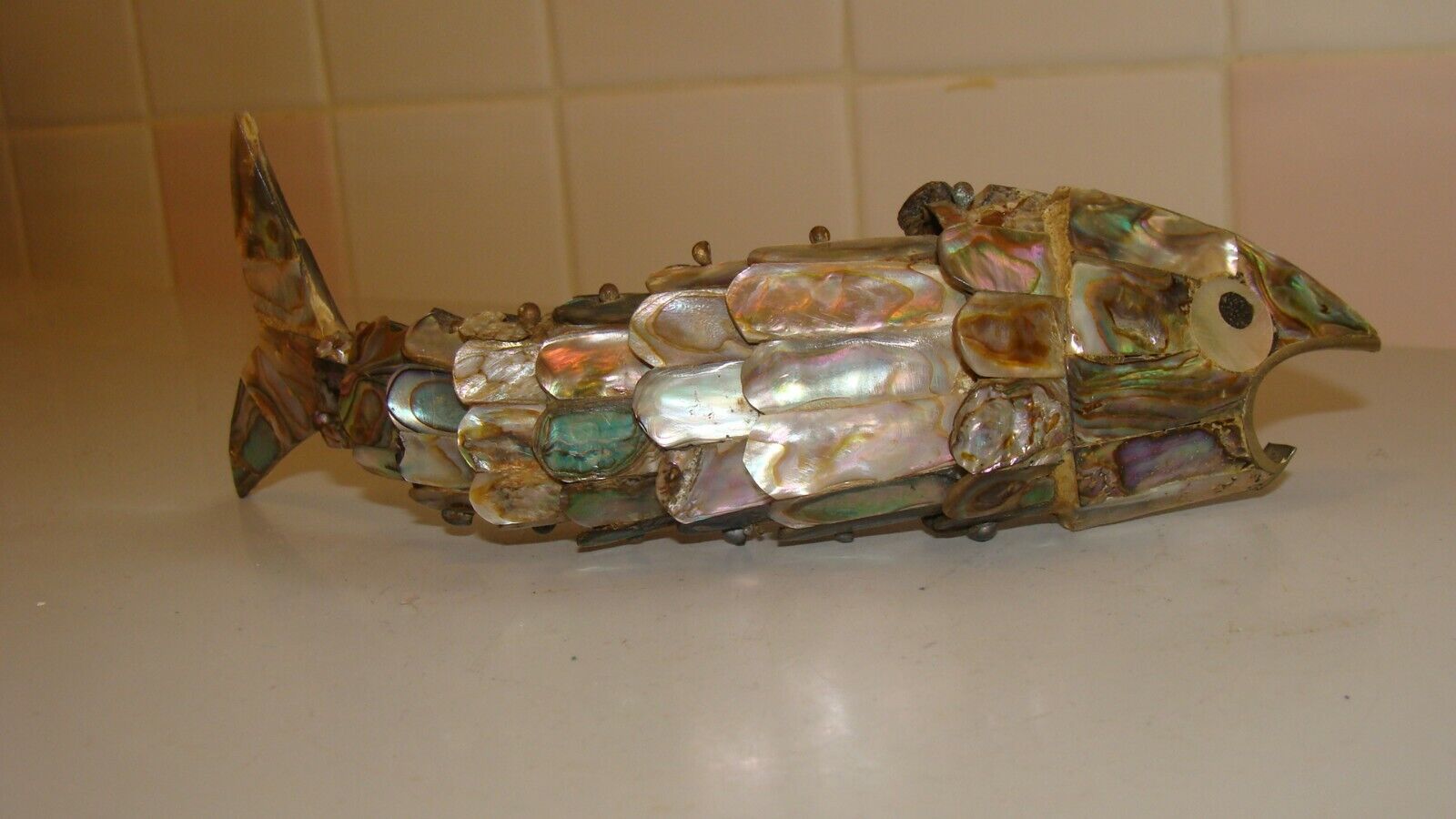 Mid Century Abalone Shell Articulated Fish Figurine Bottle Opener 