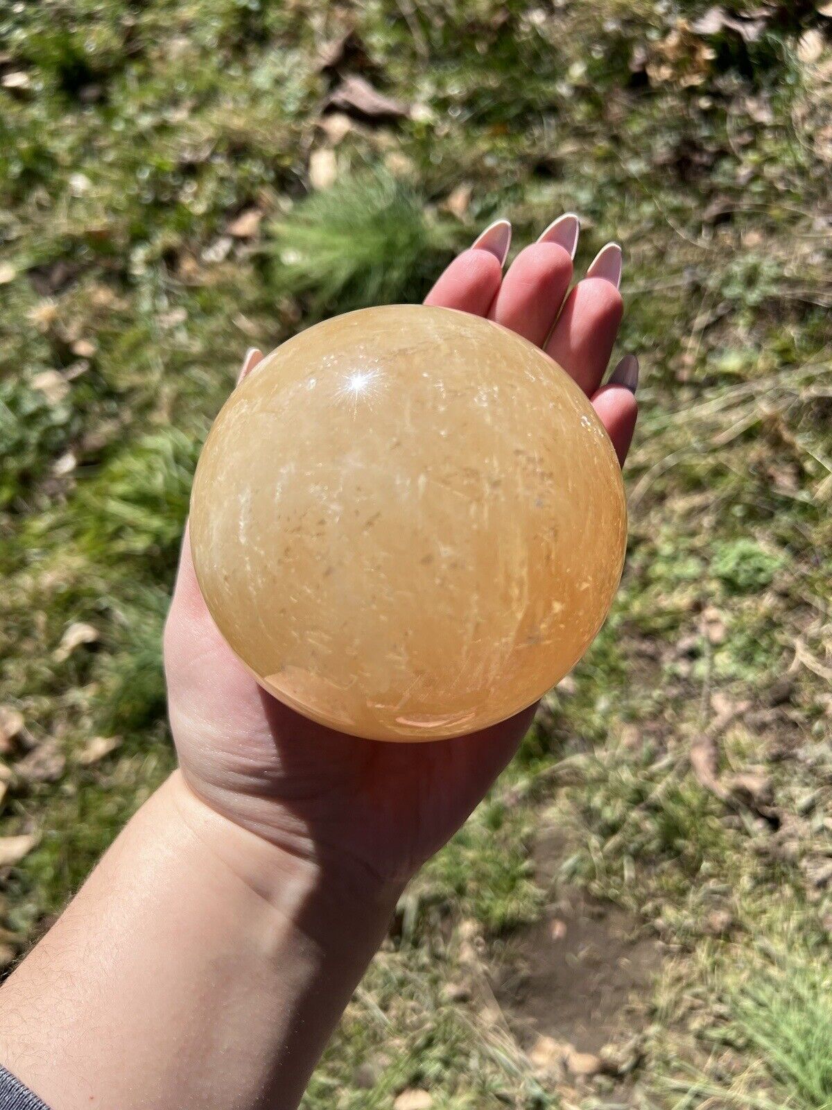 Large Natural Crystal Sphere- Beautiful 3.3” Reiki Yellow Calcite Crystal Ball
