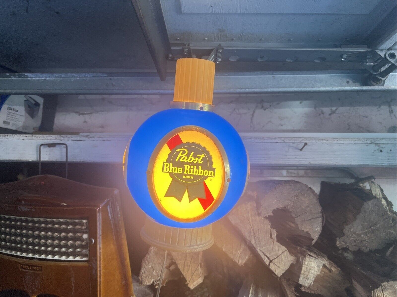 2 Vintage Pabst Blue Ribbon PBR Light Up Hanging Ceiling Globe Lights Sconces