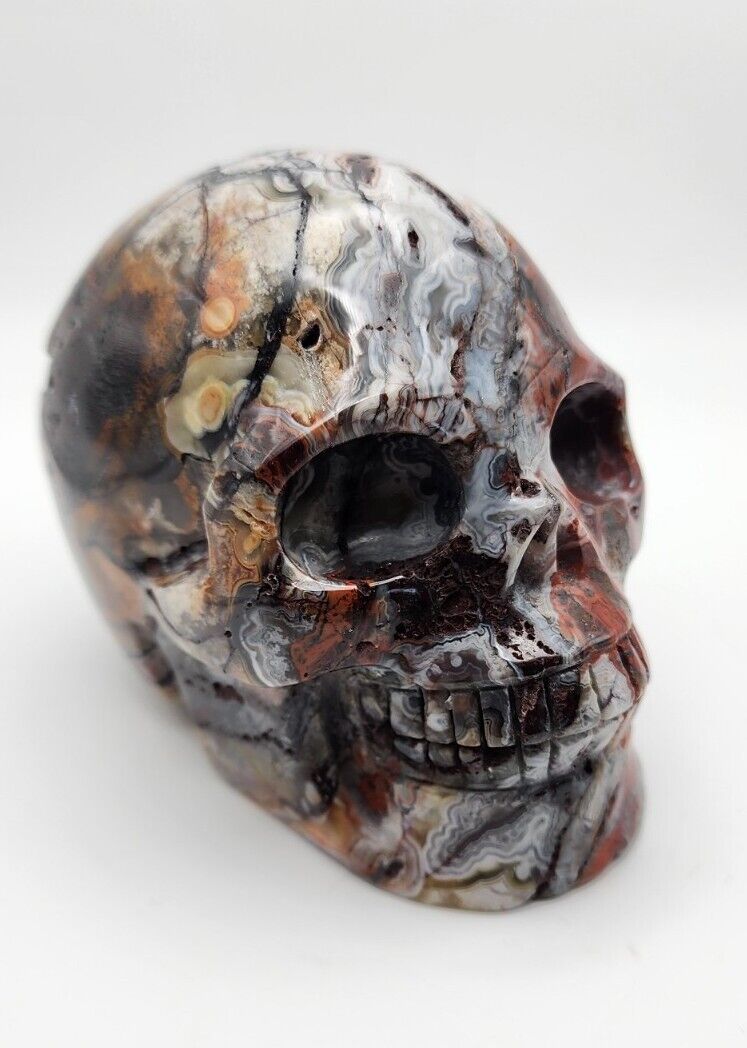 Stunning Skull, Hand Carved, Mexican Agate, Crazy Lace Agate, Laughter Stone 