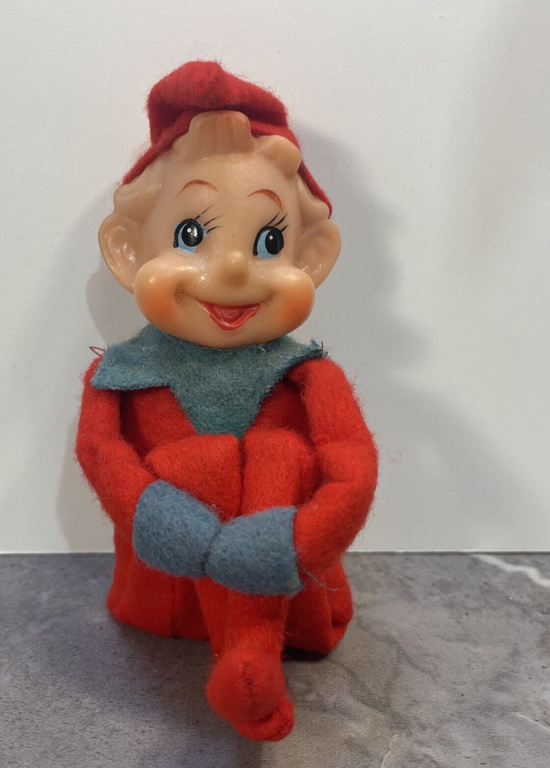 Vintage Pixie Elf Knee Hugger Red Christmas Ornament (B)
