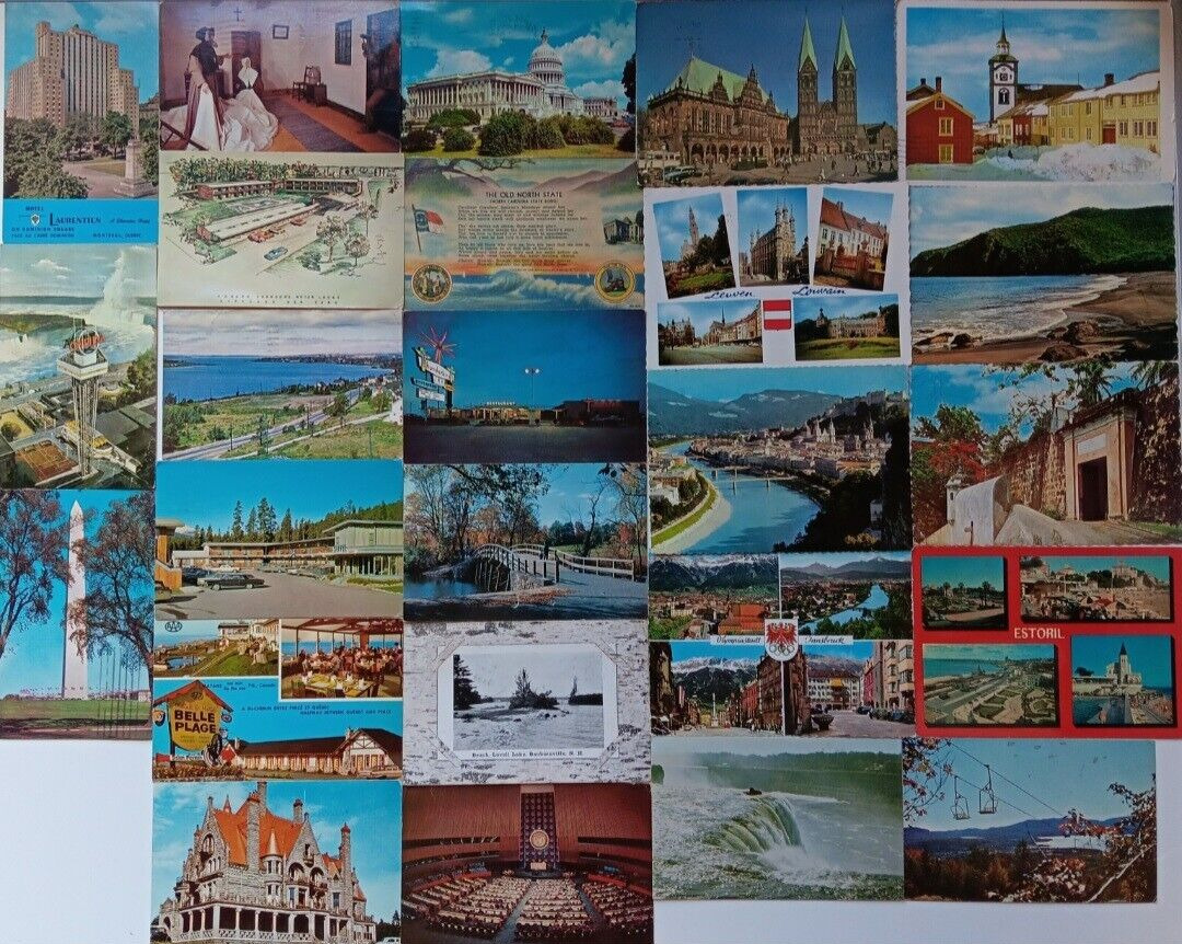 25 Vintage 1960s Postcards Canada & Other Foreign + 6 Different US States Lot 86
