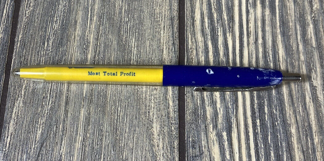 Vintage Hy-Line Layers Most Total Profit Yellow Blue Retractable Pen