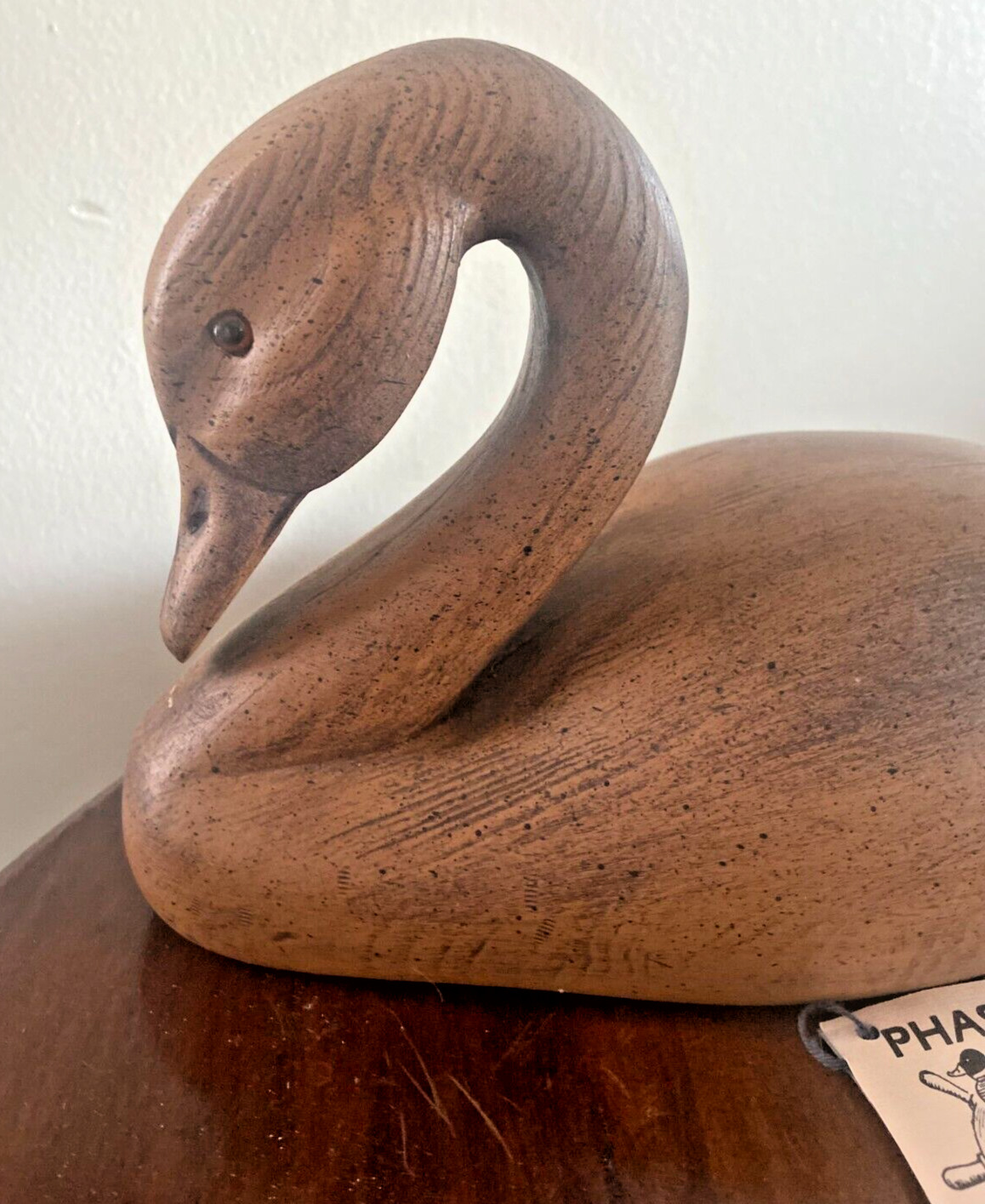 Phase IV Concept Swan Goose Decoy Cast Figure Pecan Shell Wood Resin Duck-signed