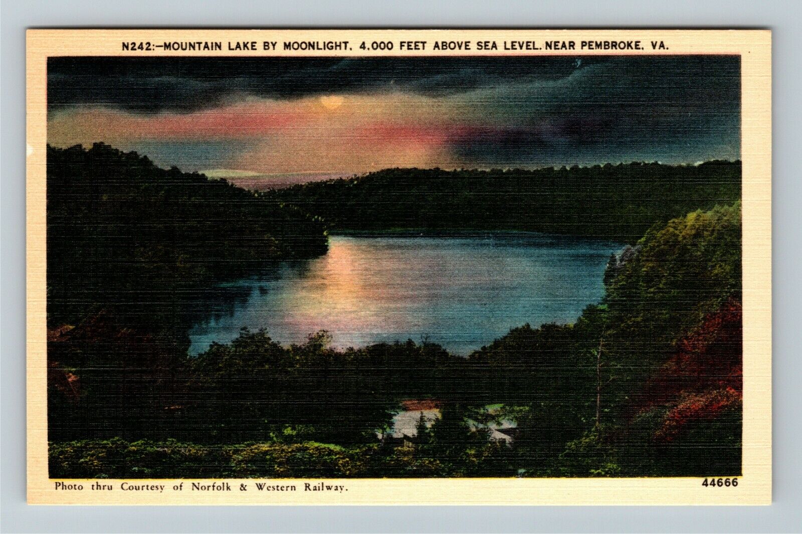 Pembroke VA-Virginia, SCENIC LAKE greetings, Mountain Lake, Vintage Postcard