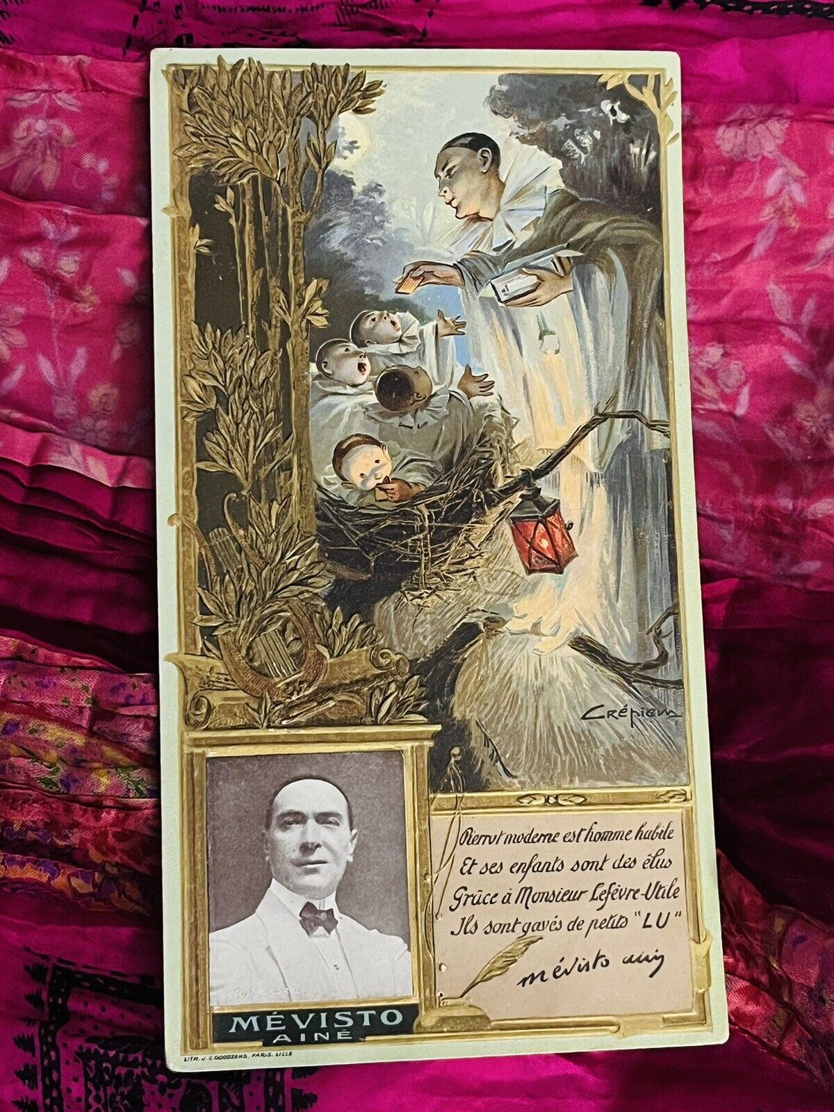RARE Antique chrome polychrome card MEVISTO ELDER(singer/pantomime) 1857-1910