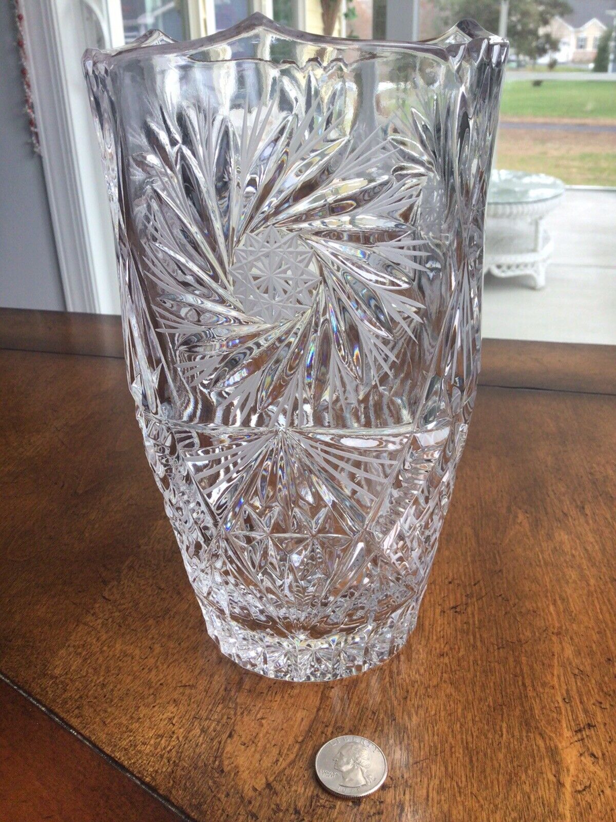 American Brilliant Crystal Pinwheel Vase~9”~Vibrant and Bright