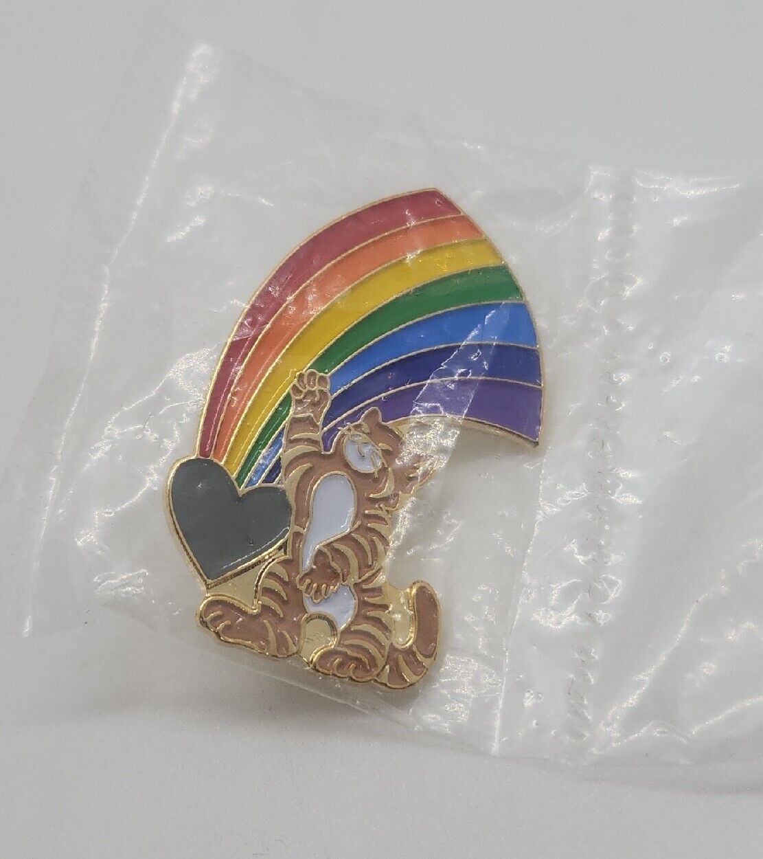 New enamel Orange tabby CAT with rainbow and heart LGBTQ+ lapel pin