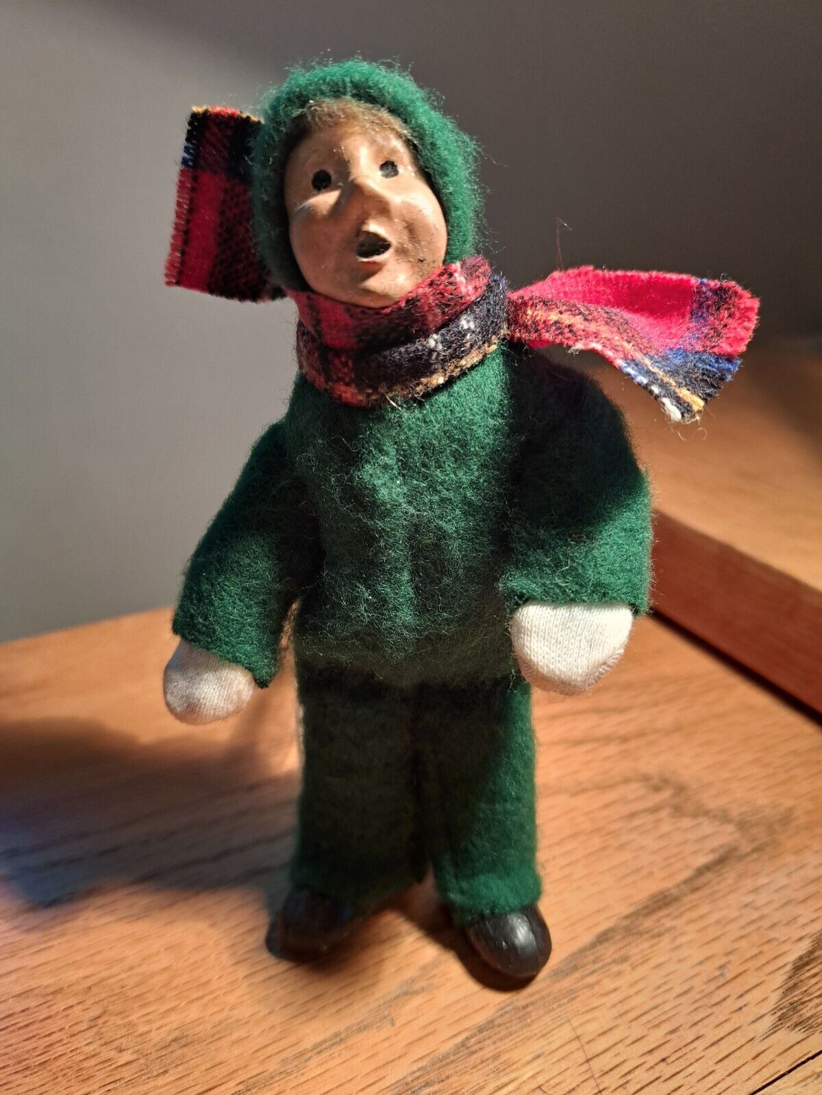 Vintage 1991 Byers' Choice Child Doll in Green Snowsuit