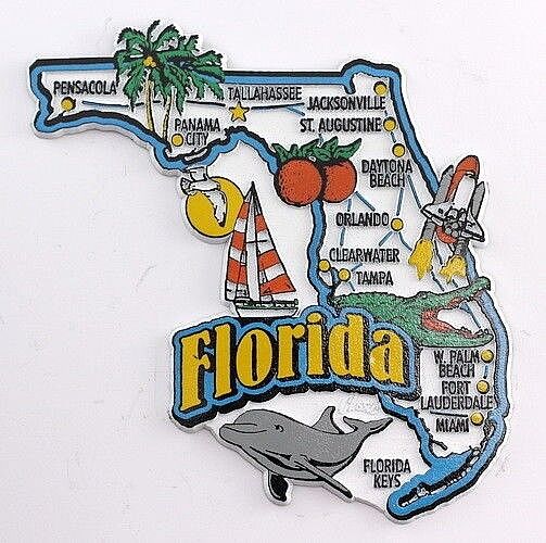 FLORIDA STATE MAP AND LANDMARKS COLLAGE FRIDGE COLLECTIBLE SOUVENIR MAGNET