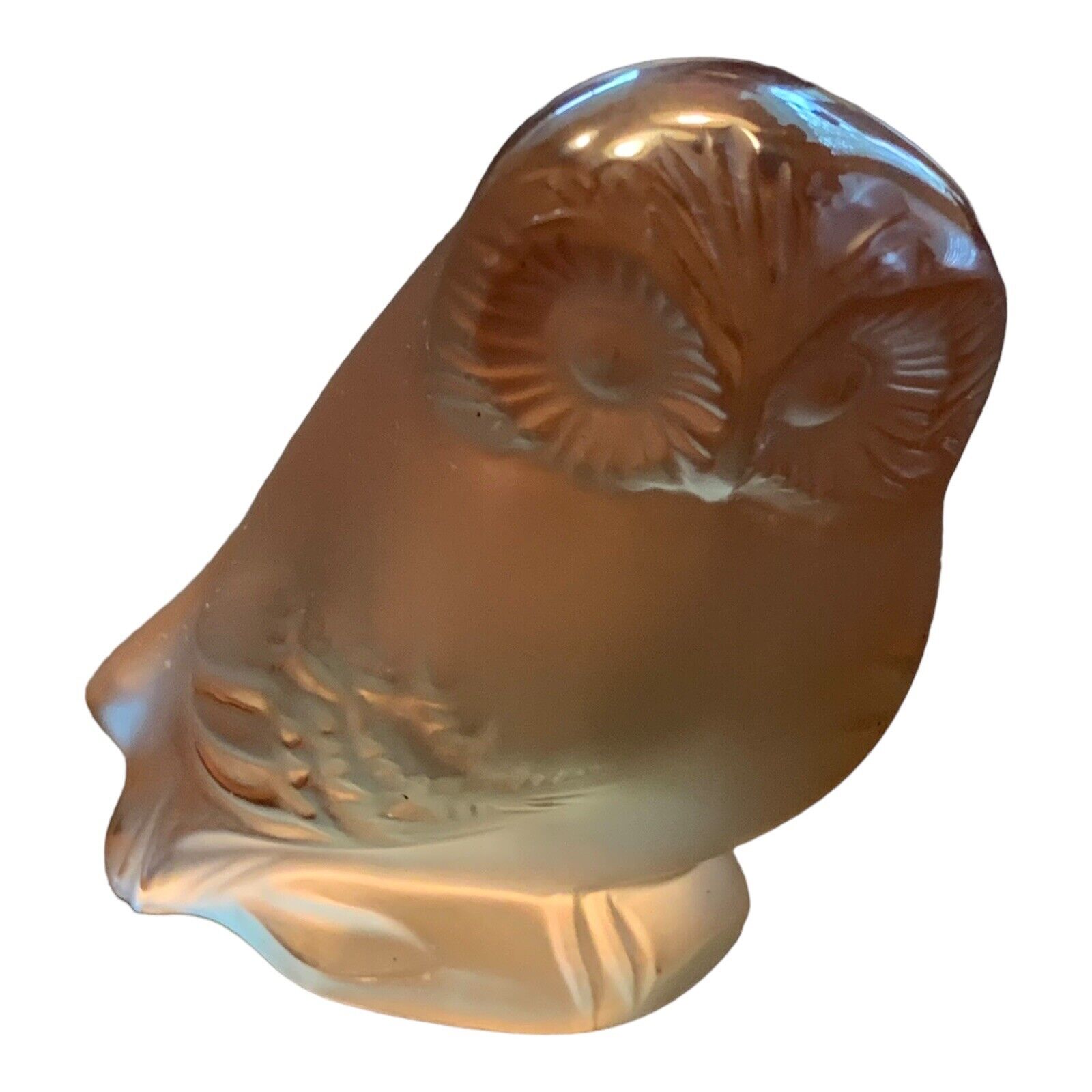 Lalique Crystal Owl Nyctal Champagne Color France Small Signed IOB