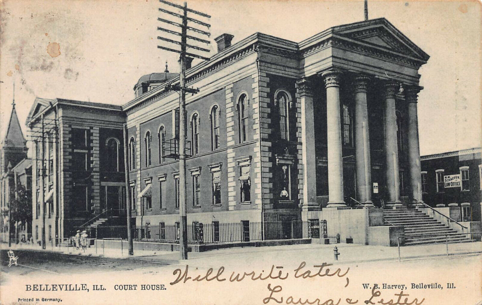Court House, Belleville, Illinois, Early Postcard, Used in 1906