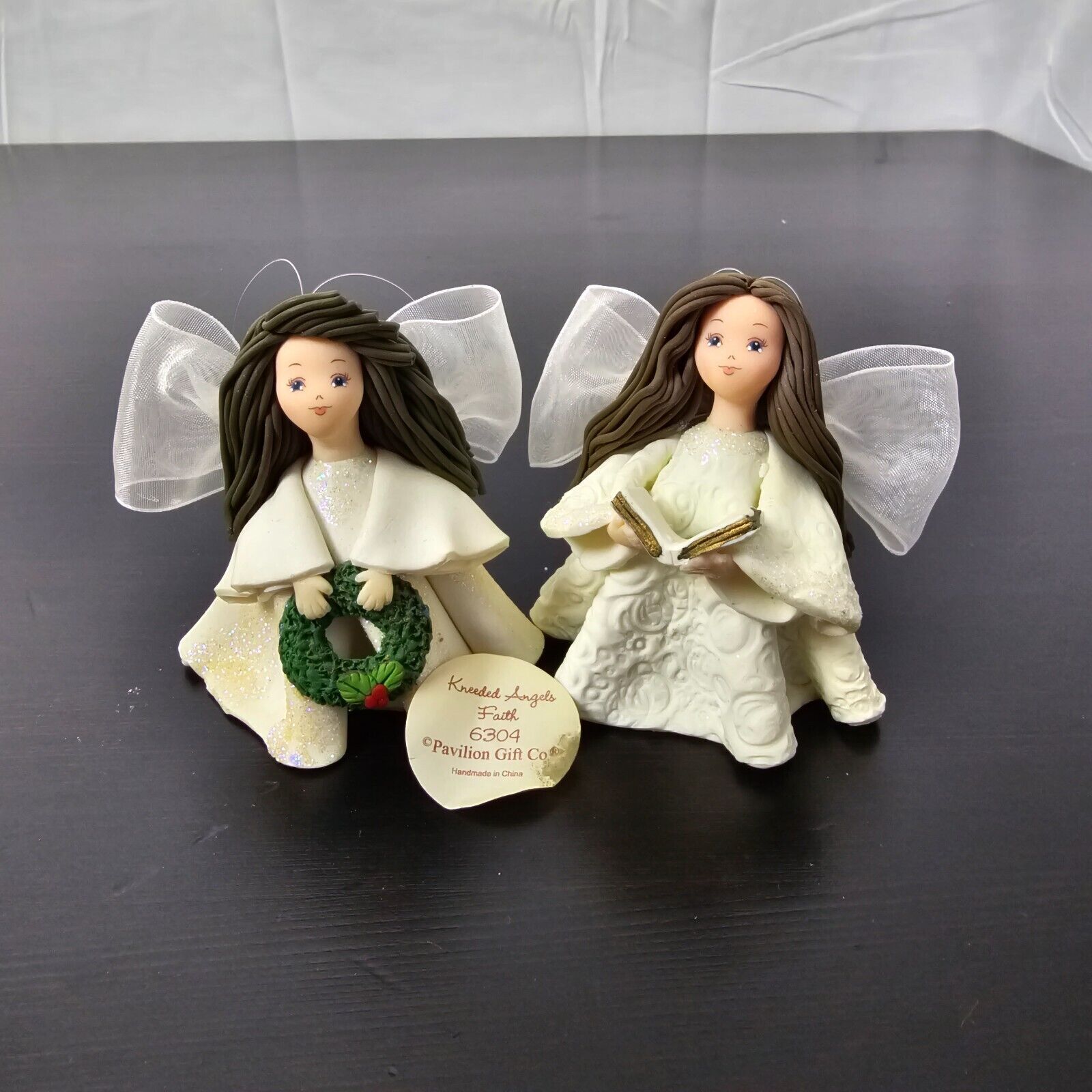 Avon Angel Of Life Kneeded Angels Christmas Ornament Carol A. Graziano Set of 2