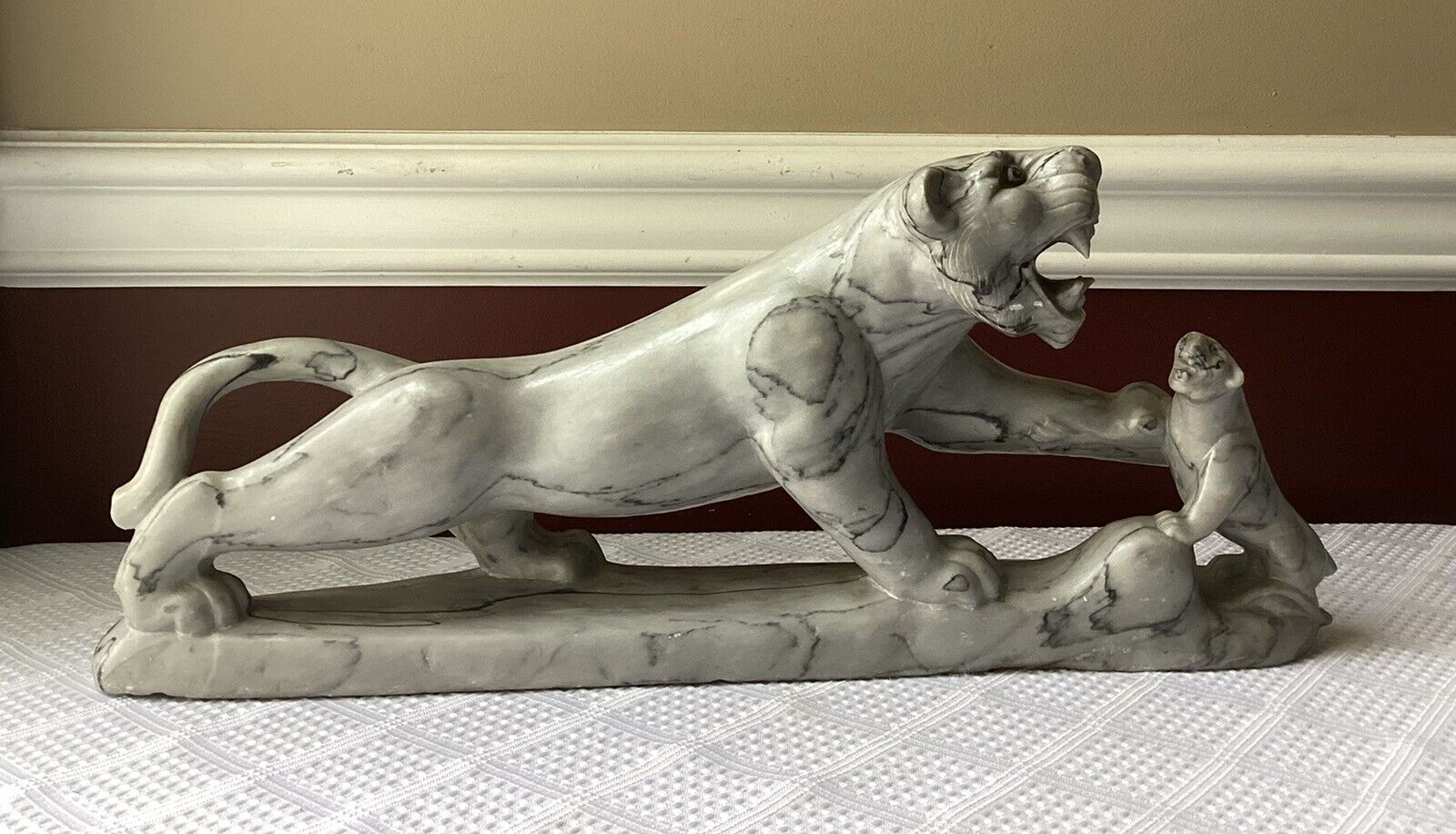 Large Chinese Vintage Marble Tiger Statue/Sculpture, 17\