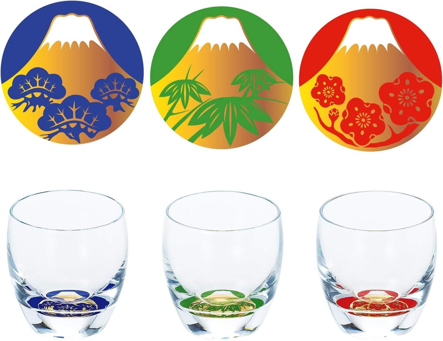TOYO SASAKI Glass Clear 100ml Cold SAKE Cup Mt.Fuji Set of 3 cups From JAPAN