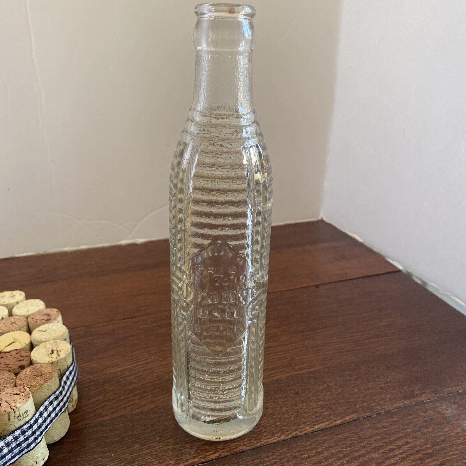 Vtg Orange Crush 6 fl oz Ribbed Glass Beehive Soda Bottle Pat'd 1920