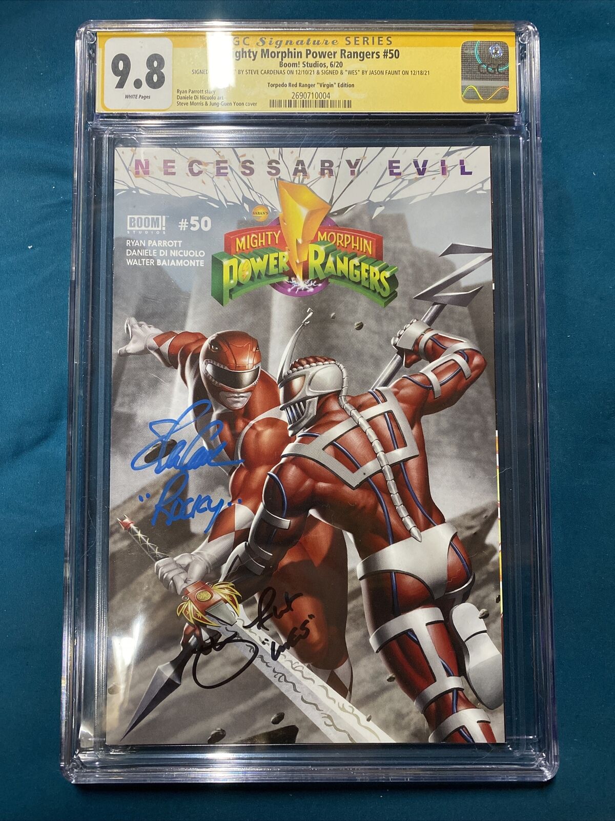 Mighty Morphin Power Rangers #50 CGC SS 9.8. Double Signed S Cardenas & J Faunt