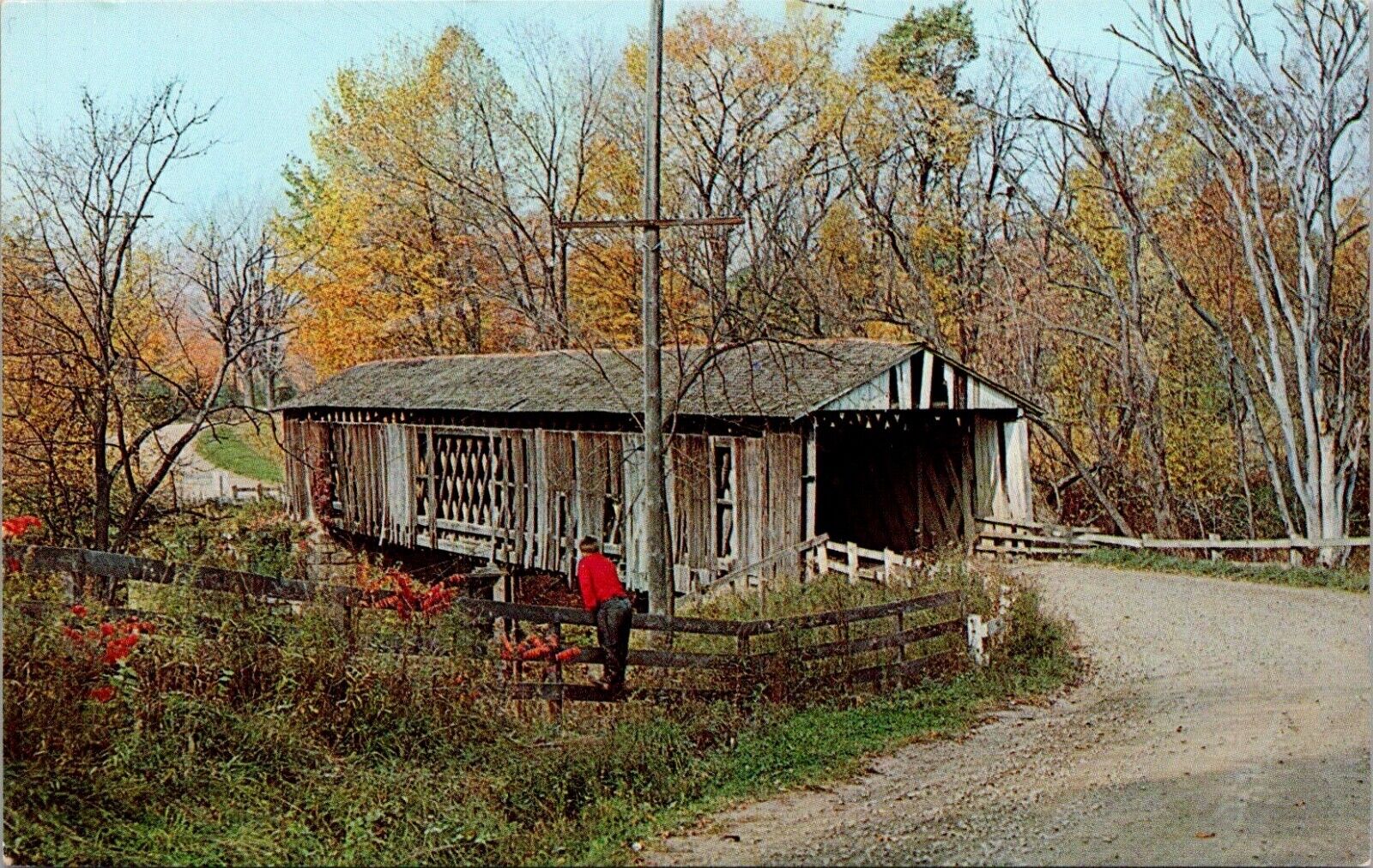 Postcard North Of Rock Creek South Of Ashtabula Ohio Covered Bridge Vintage UNP