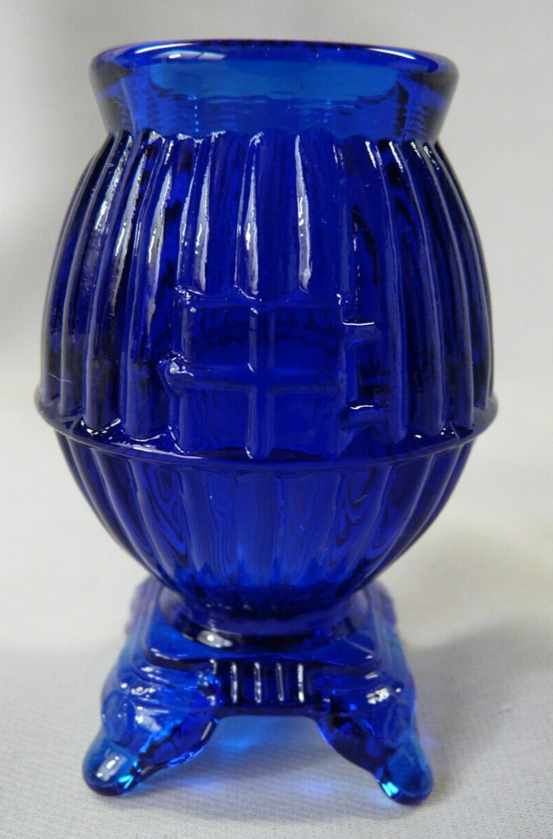 Vintage Colbalt Blue Glass Pot Belly Stove Glass Toothpick Holder