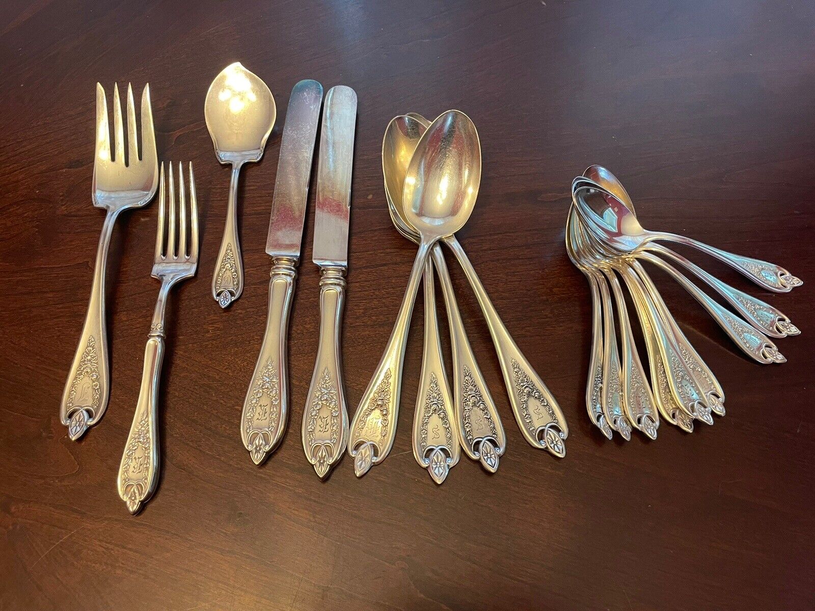 1847 Rogers Old Colony Flatware Mixed Lot Serving Pcs Forks Spoons Monogrammed