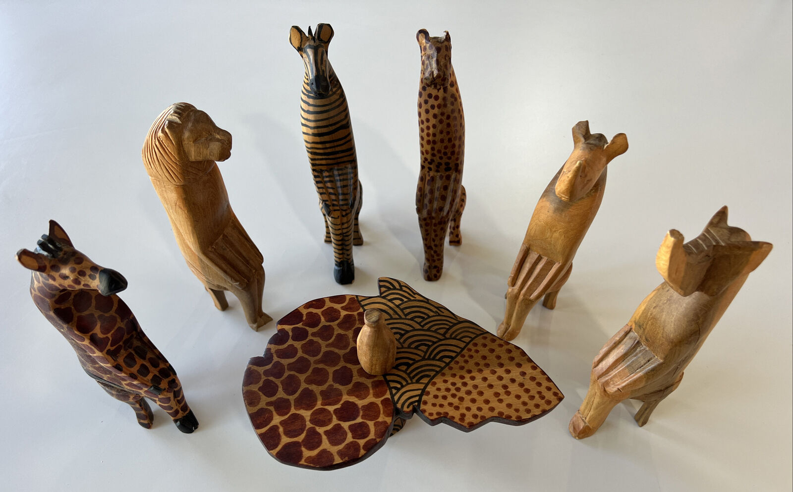 Kenya Artisan Hand-Carved Mahogany African Safari Animal Party Wood Figures
