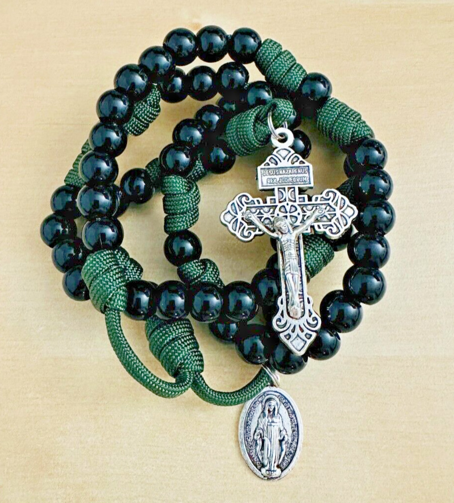 Handmade Paracord Rosary, Heavy Duty Rosary Necklace, Paracord Military Rosary
