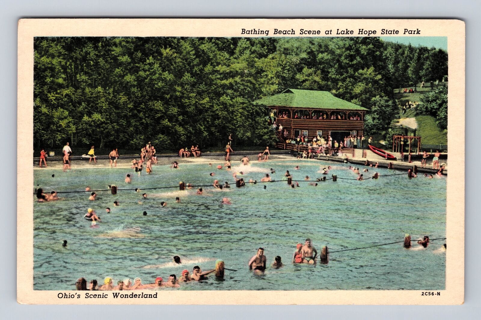 Lake Hope State Park OH-Ohio, Bathing Beach and Swimming Pool, Vintage Postcard