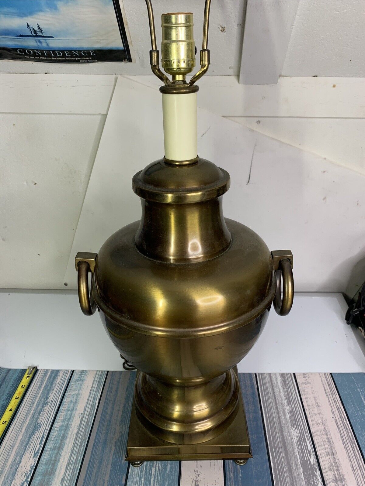 Vintage AUTOMAX N.Y. USA Urn Style Metal Brass Bronze Lamp 32 in W/ Two Handles