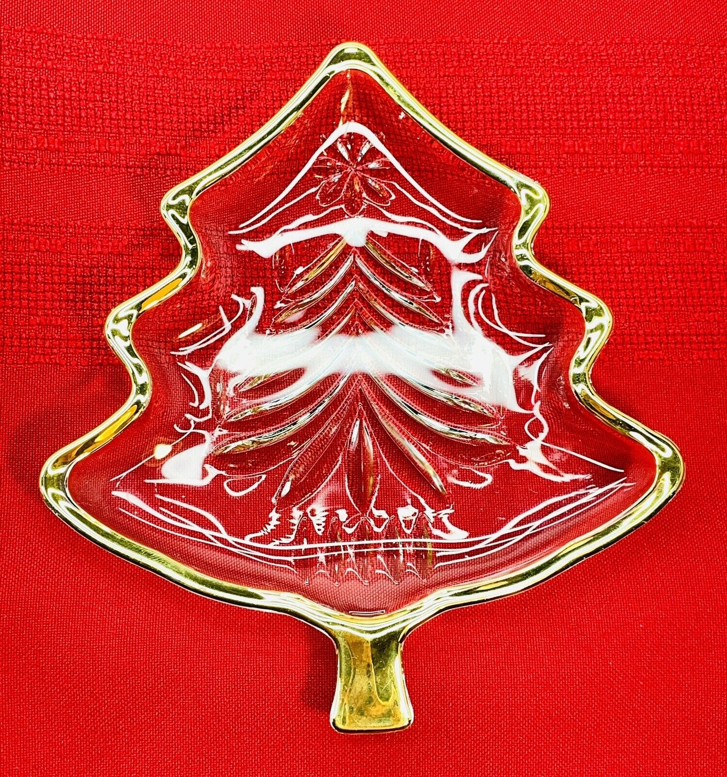 Vintage Mikasa Dish Christmas Tree Yuletide Crystal Gold Trim Japan Gift