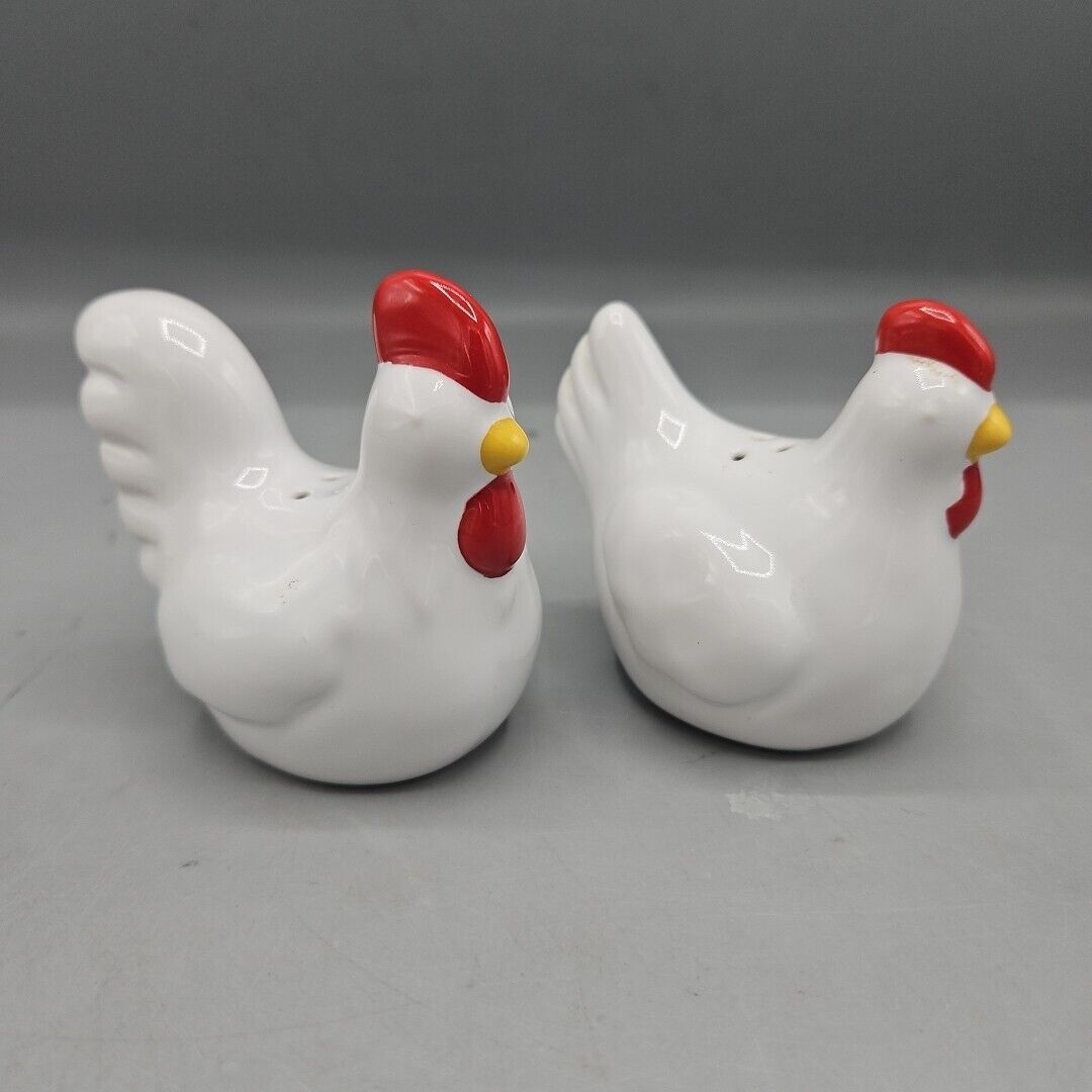 Food Network Chicken & Rooster Salt & Pepper Shaker Stoneware Country Farmhouse