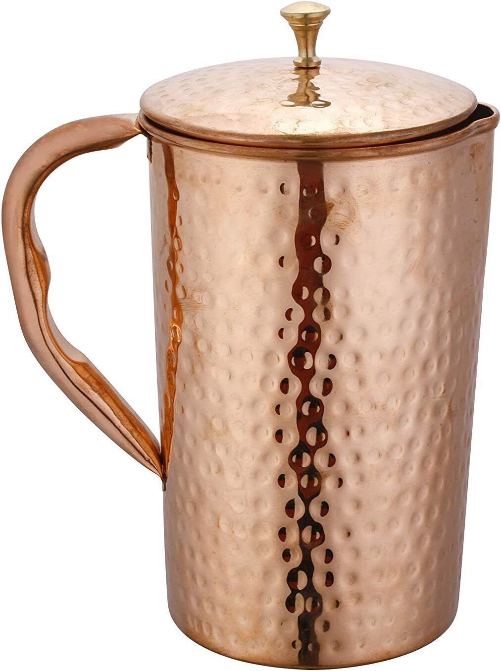 Pure Copper Hammered Water Jug 1.5L Pitcher with Lid for Health Benefits Set 1