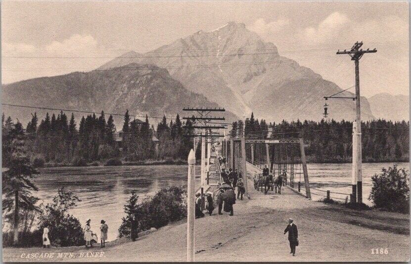 c1910s BANFF Alberta Canada Postcard Bridge Scene w/ Cascade Mountain View