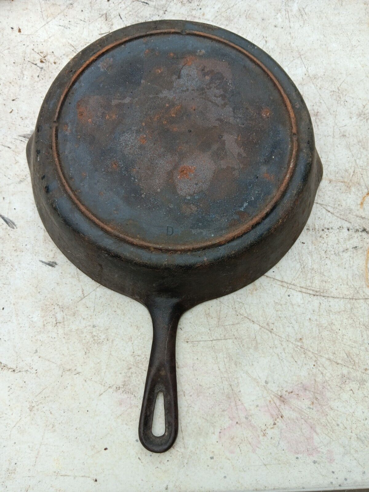 Lodge # 7 10” 3 Notch Skillet Vintage D Mold Mark Cast Iron Heat Ring 