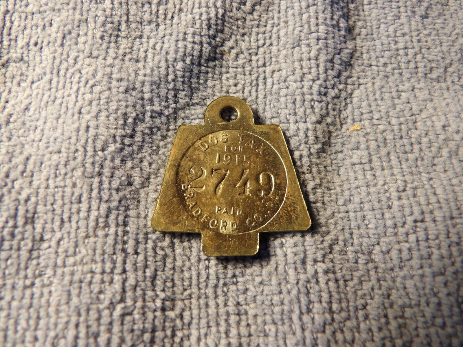 Vintage 1915  Bradford Co, Pa., Brass Dog Tag Tax License #2749