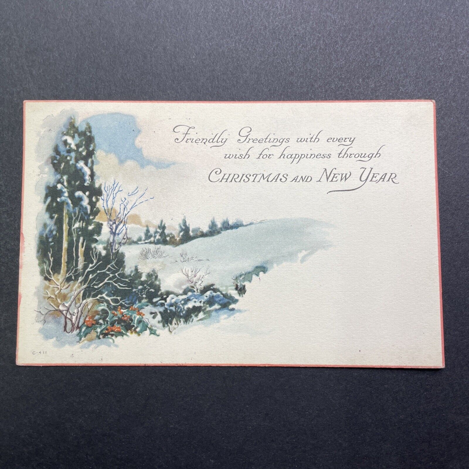 Antique 1924 Merry Christmas Postcard With 1924 Christmas Sticker Stamp V3563