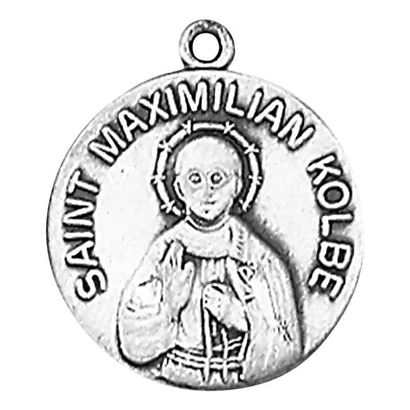 St Maximilian Kolbe Beautiful Sterling Silve Medal Size .75in Dia and 18in Chain