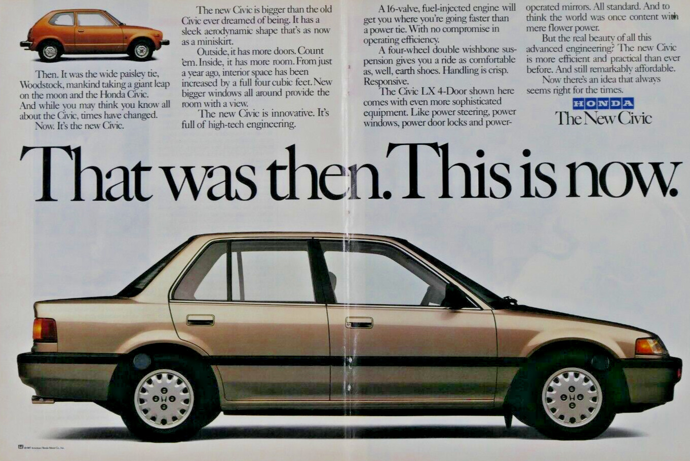 1988 Honda Civic Centerfold Vintage That Was Then Original Print Ad 16 x 11\