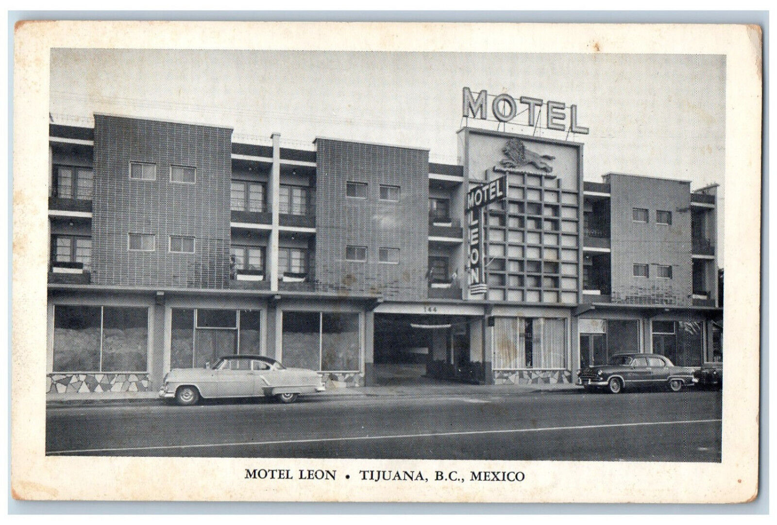 Tijuana Baja California Mexico Postcard Modern Motel Leon c1940\'s Vintage