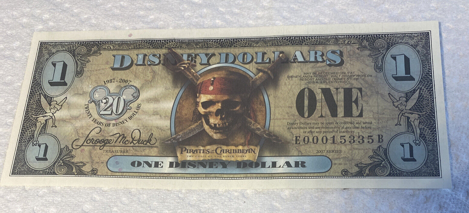 2007-EB Block. $1 Disney Dollar. Disneyland. Pirates Caribbean.Black Pearl CU.